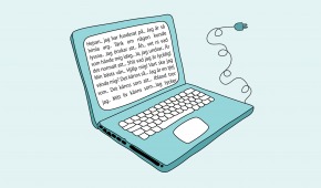 Laptop med text
